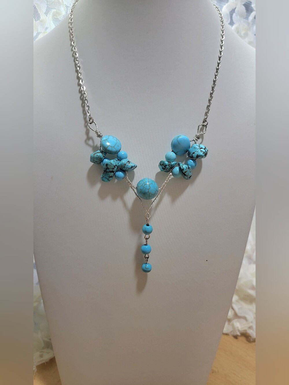 Blue Howlite Beaded Statement Necklace - Women Jewelry , Gift For Her,Boho Style